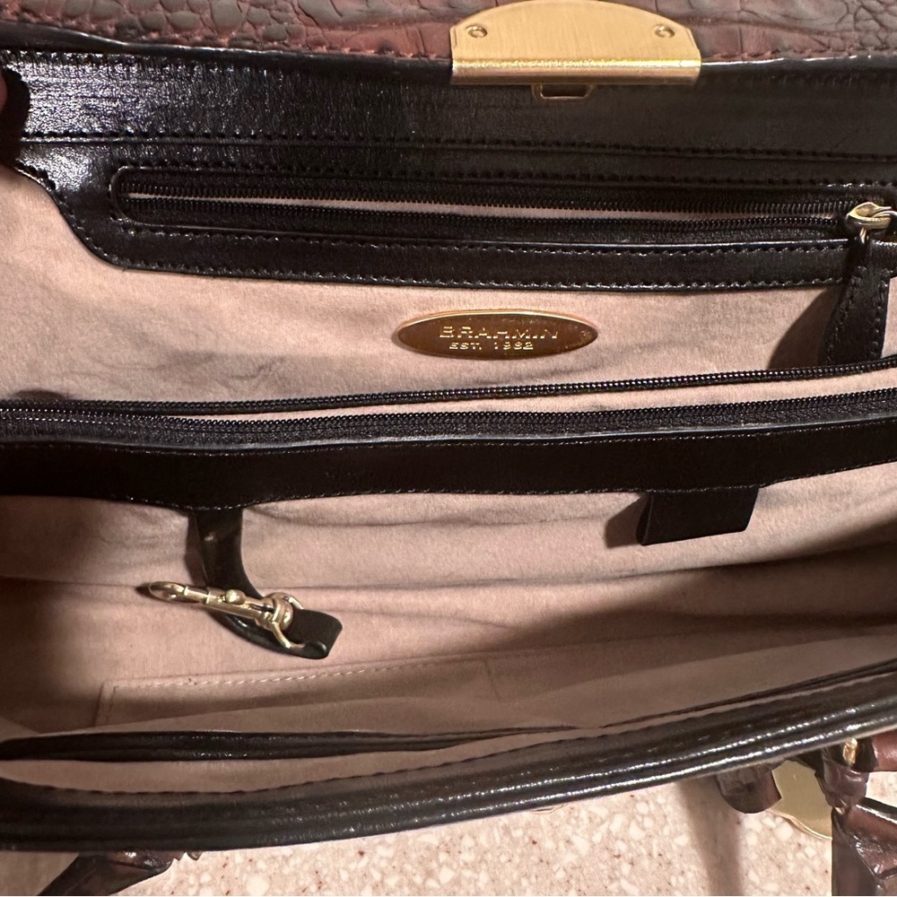 Vintage Brahmin Tuscany Collection Croc Embossed Leather Satchel Black Brown GUC - Picture 2 of 16